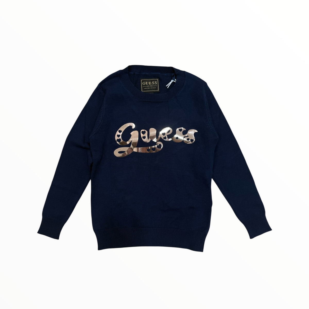 Maglione blu Guess logo oro