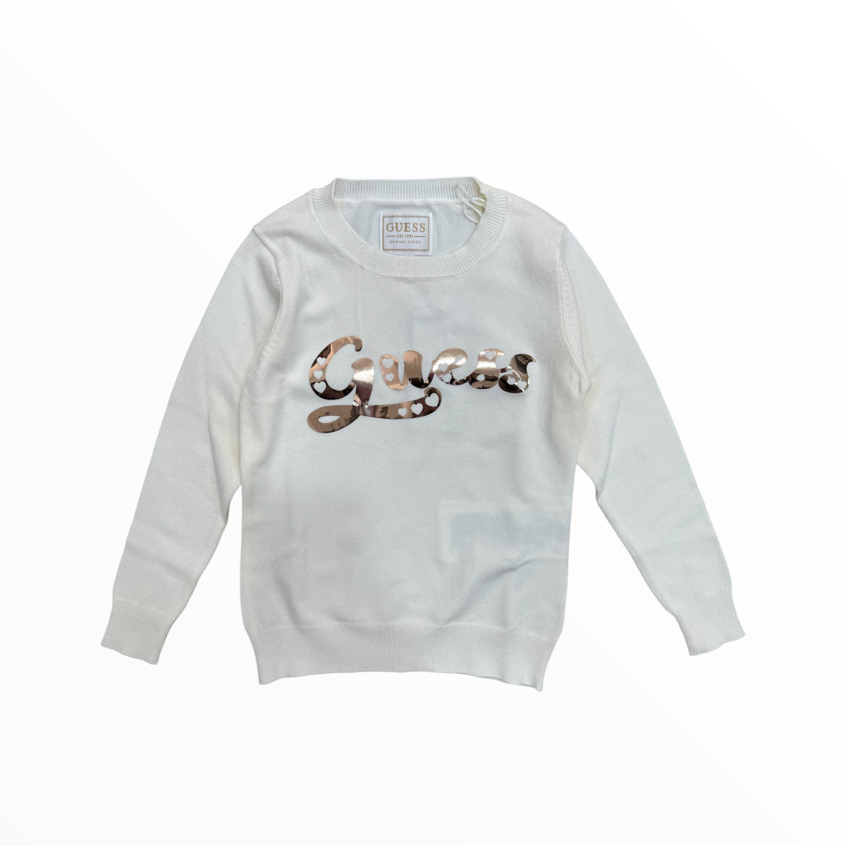 Maglione panna Guess logo oro