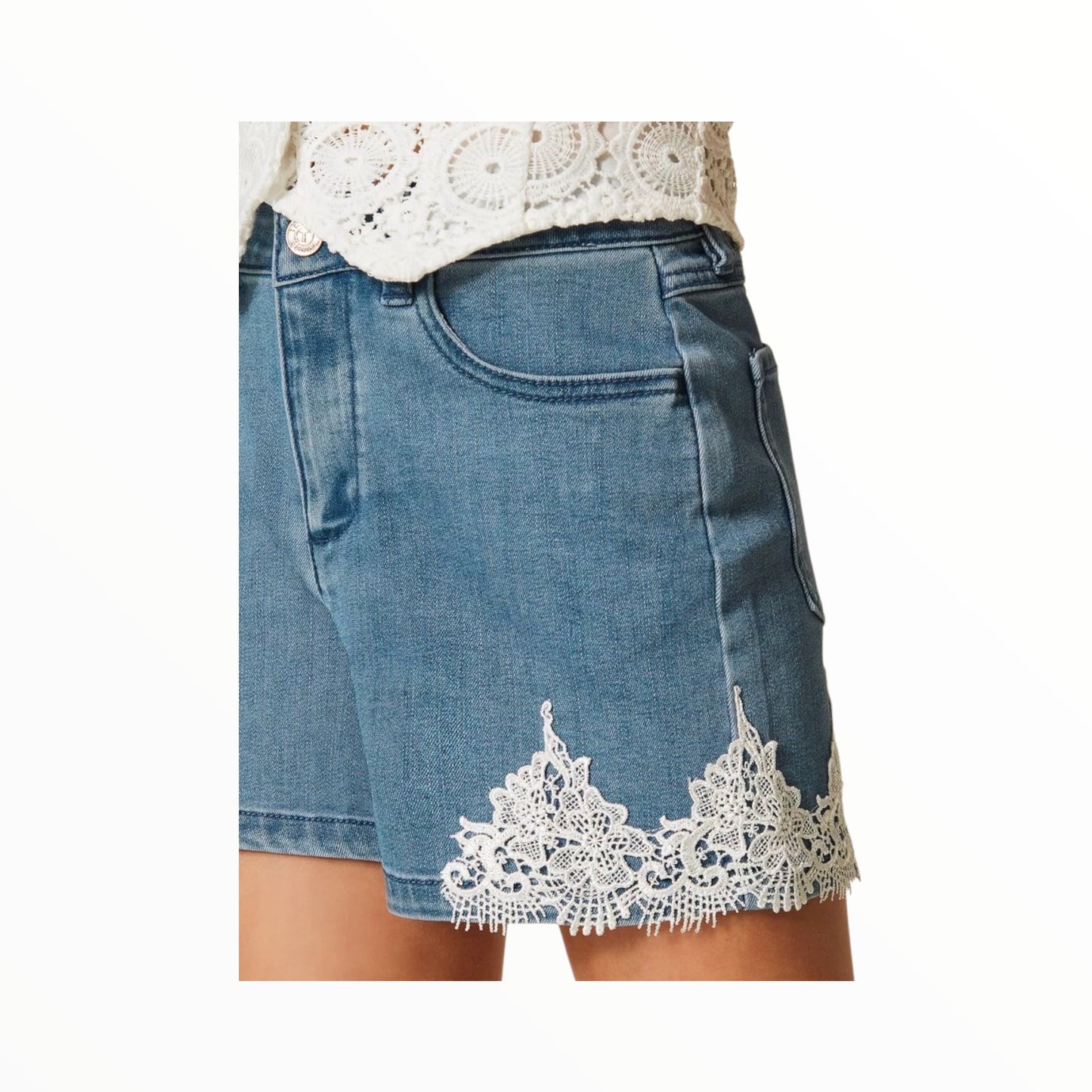 Pantaloncini in jeans con pizzo Twinset