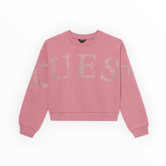 Felpa crop rosa con strass Guess