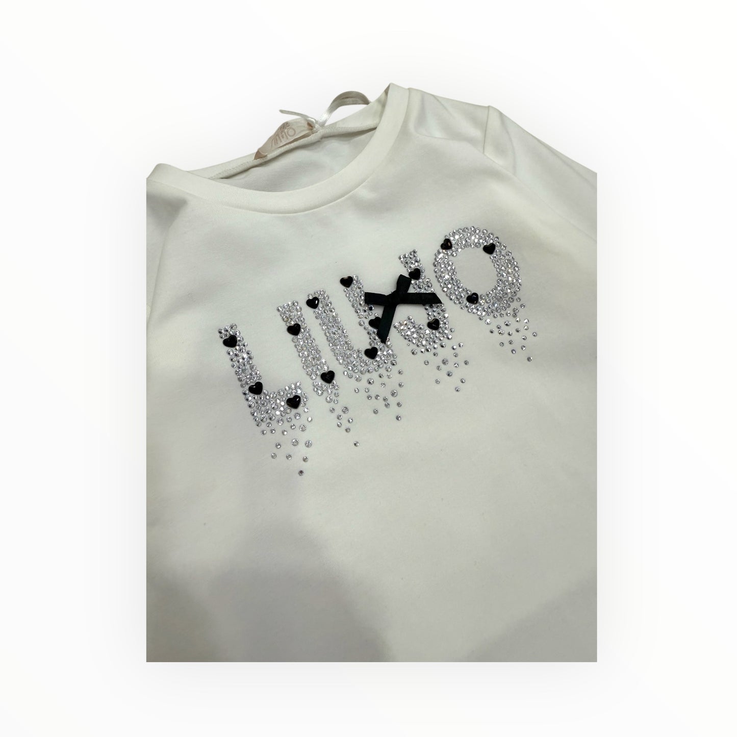 T-shirt logo Liu Jo con strass e fiocchetto