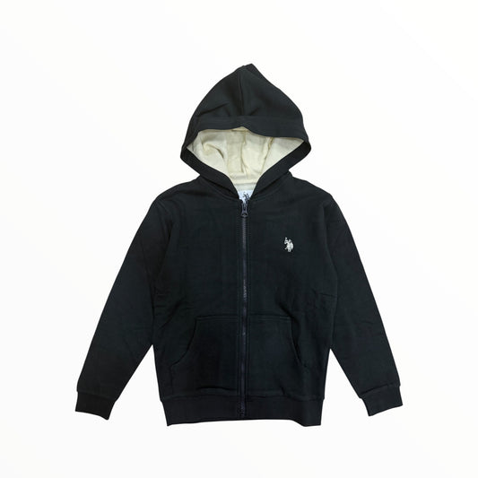 Felpa US Polo nera con zip e cappuccio