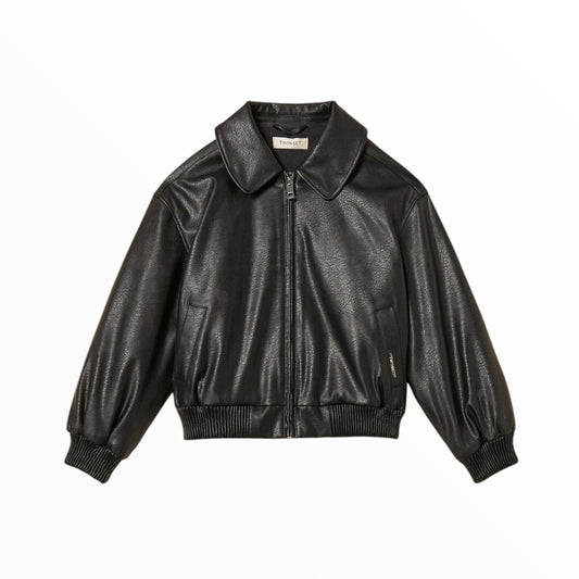 Giubbotto Twinset effetto pelle con colletto