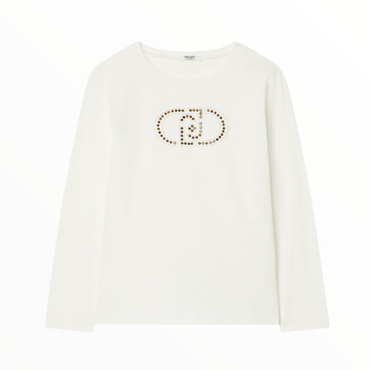 T-Shirt con logo Liu Jo monogram e strass