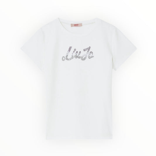 T-shirt con logo e strass