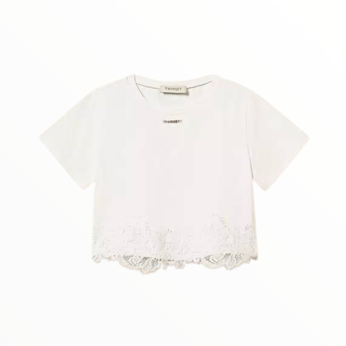 T-Shirt con pizzo e logo Twinset