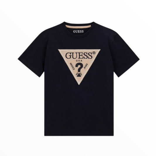 T-Shirt Guess blu con logo beige